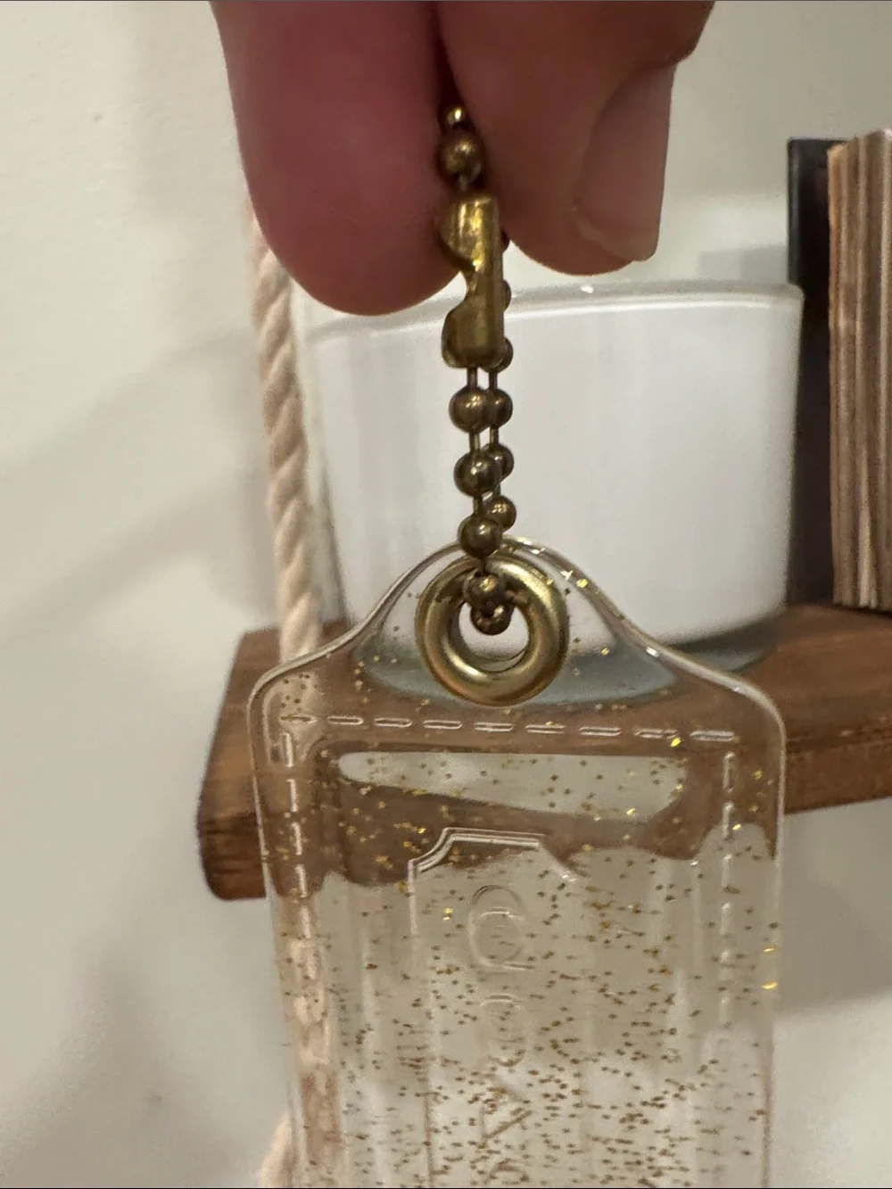 Coach Poppy Clear hangTag Keychain with Gold Glitter